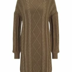 MANGUUN Collection Strickkleid, Zopfmuster, Für Damen MITTELBRAUN