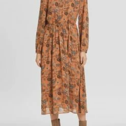 MANGUUN Collection Blusenkleid, Langarm, V-Ausschnitt, Rüschen, Für Damen PAISLEY FLOWER PRI -ONLY Geschäft unnamed file 1069