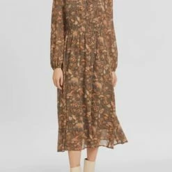 MANGUUN Collection Blusenkleid, Langarm, V-Ausschnitt, Rüschen, Für Damen MARBLE PRINT BEIGE -ONLY Geschäft unnamed file 1074