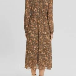 MANGUUN Collection Blusenkleid, Langarm, V-Ausschnitt, Rüschen, Für Damen MARBLE PRINT BEIGE -ONLY Geschäft unnamed file 1075