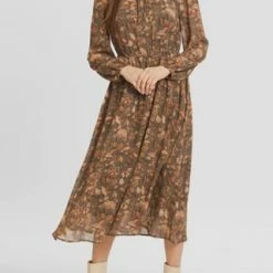 MANGUUN Collection Blusenkleid, Langarm, V-Ausschnitt, Rüschen, Für Damen MARBLE PRINT BEIGE -ONLY Geschäft unnamed file 1077