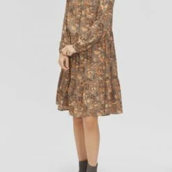 MANGUUN Collection Blusenkleid, Voilant, Knopfleiste, Für Damen MARBLE PRINT BRAUN -ONLY Geschäft unnamed file 1081