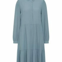 MANGUUN Collection Blusenkleid, Voilant, Knopfleiste, Für Damen GRAUBLAU