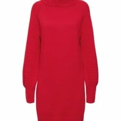 EDC Strickkleid, Rollkragen, Regular, Für Damen C610 DARK RED