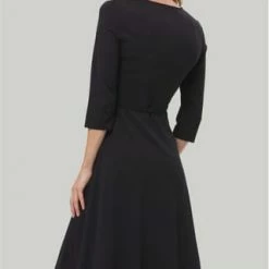 Zero Kleid, V-Ausschnitt, 3/4-Arm, Gürtel, Für Damen 9105 BLACK BEAUTY 16 Zero Kleid, V-Ausschnitt, 3/4-Arm, Gürtel, Für Damen 9105 BLACK BEAUTY -ONLY Geschäft unnamed file 332