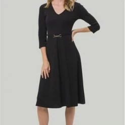 Zero Kleid, V-Ausschnitt, 3/4-Arm, Gürtel, Für Damen 9105 BLACK BEAUTY 17 Zero Kleid, V-Ausschnitt, 3/4-Arm, Gürtel, Für Damen 9105 BLACK BEAUTY -ONLY Geschäft unnamed file 333
