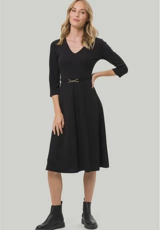 Zero Kleid, V-Ausschnitt, 3/4-Arm, Gürtel, Für Damen 9105 BLACK BEAUTY 10 Zero Kleid, V-Ausschnitt, 3/4-Arm, Gürtel, Für Damen 9105 BLACK BEAUTY – Bild 8