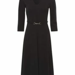 Zero Kleid, V-Ausschnitt, 3/4-Arm, Gürtel, Für Damen 9105 BLACK BEAUTY