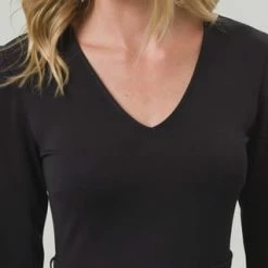 Zero Kleid, V-Ausschnitt, 3/4-Arm, Gürtel, Für Damen 9105 BLACK BEAUTY -ONLY Geschäft unnamed file 337