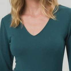 Zero Kleid, V-Ausschnitt, 3/4-Arm, Gürtel, Für Damen 5025 DARK SEA -ONLY Geschäft unnamed file 345