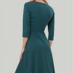 Zero Kleid, V-Ausschnitt, 3/4-Arm, Gürtel, Für Damen 5025 DARK SEA -ONLY Geschäft unnamed file 348