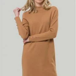 Zero Strickkleid, Stehkragen, Knöpfe, Für Damen 7715 CAMEL MELANG -ONLY Geschäft unnamed file 370