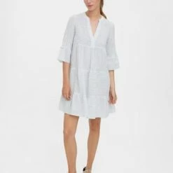 VERO MODA® Kleid, Streifen, V-Ausschnitt, Für Damen 175598007 SNOW WH -ONLY Geschäft unnamed file 568