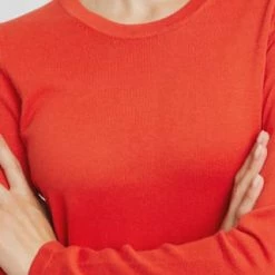 EDC Strickkleid, Rundhalsausschnitt, Langarm, Für Damen C635 ORANGE RED -ONLY Geschäft unnamed file 648