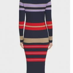 ESPRIT Strickkleid, Streifen, 7/8-lang, Für Damen E402 NAVY 3 -ONLY Geschäft unnamed file 660