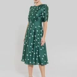 SWING Cocktailkleid, Bordüre, Midi-Länge, Reißverschluss, Für Damen 5294 DUNKELGRÜN -ONLY Geschäft unnamed file 712