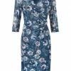 SWING Kleid, 3/4-Ärmel, Midi, Floral, Für Damen 3401 BLAU/ BUNT