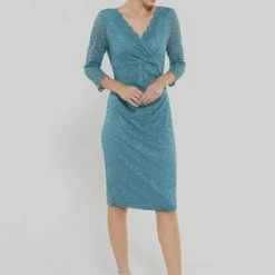 SWING Cocktailkleid, Kurz, V-Ausschnitt, Spitze, Wickeloptik, Für Damen 534 GRÜN -ONLY Geschäft unnamed file 724