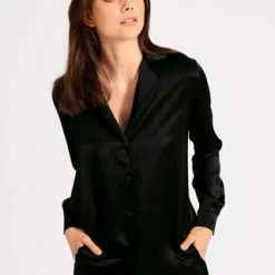 Aubade Bluse, Seide, Reverskragen, Für Damen NOIR SCHWARZ -ONLY Geschäft unnamed file 74