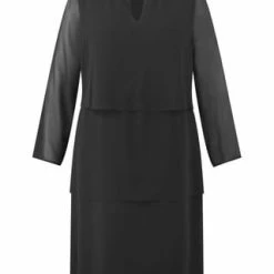 SAMOON Blusenkleid, 7/8-Arm, Split-Neck, Große Größen, Für Damen 01100 BLACK