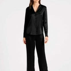 Aubade Bluse, Seide, Reverskragen, Für Damen NOIR SCHWARZ -ONLY Geschäft unnamed file 76