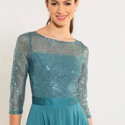 SWING Abendkleid, Midi-Länge, 3/4-Ärmel, Für Damen 530 GRÜN -ONLY Geschäft unnamed file 85