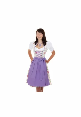 Edelnice Mini Dirndl 3-teilig Blumen Weiß Lila 3 Edelnice Mini Dirndl 3-teilig Blumen Weiß Lila