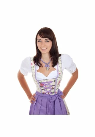 Edelnice Mini Dirndl 3-teilig Blumen Weiß Lila 5 Edelnice Mini Dirndl 3-teilig Blumen Weiß Lila – Bild 3