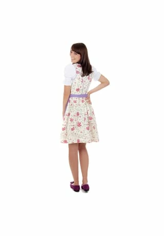 Edelnice Mini Dirndl 3-teilig Blumen Weiß Lila 6 Edelnice Mini Dirndl 3-teilig Blumen Weiß Lila – Bild 4